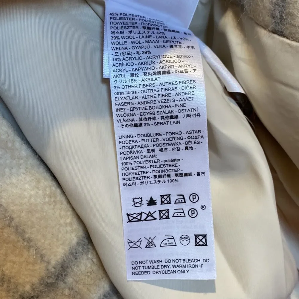 Levi’s Wool Cocoon Coat Plaid Cream Sz L NWT